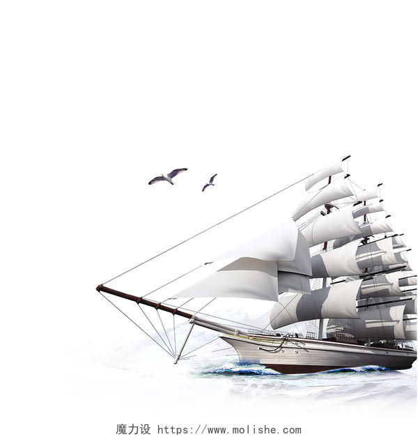 黑色手绘帆船小船航海日海洋PNG素材中国航海日海洋
